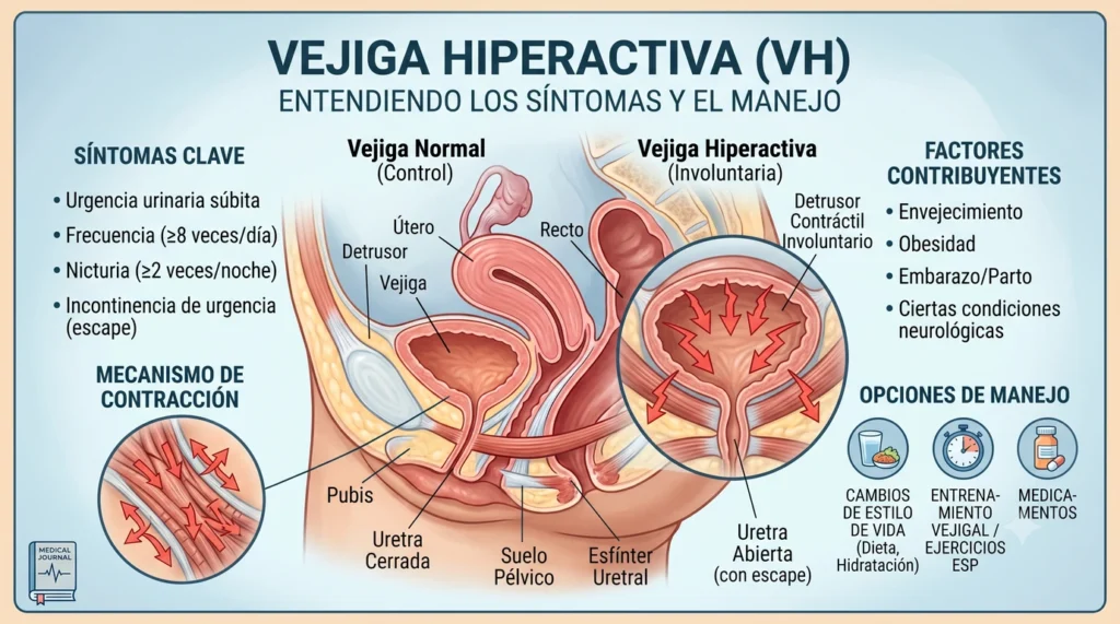 Ilustración entendiendo los síntomas y el manejo de la vejiga hiperactiva