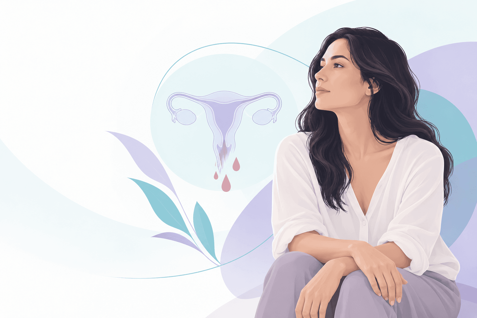 Mujer informandose sobre el sangrado uterino anormal, ilustracion.